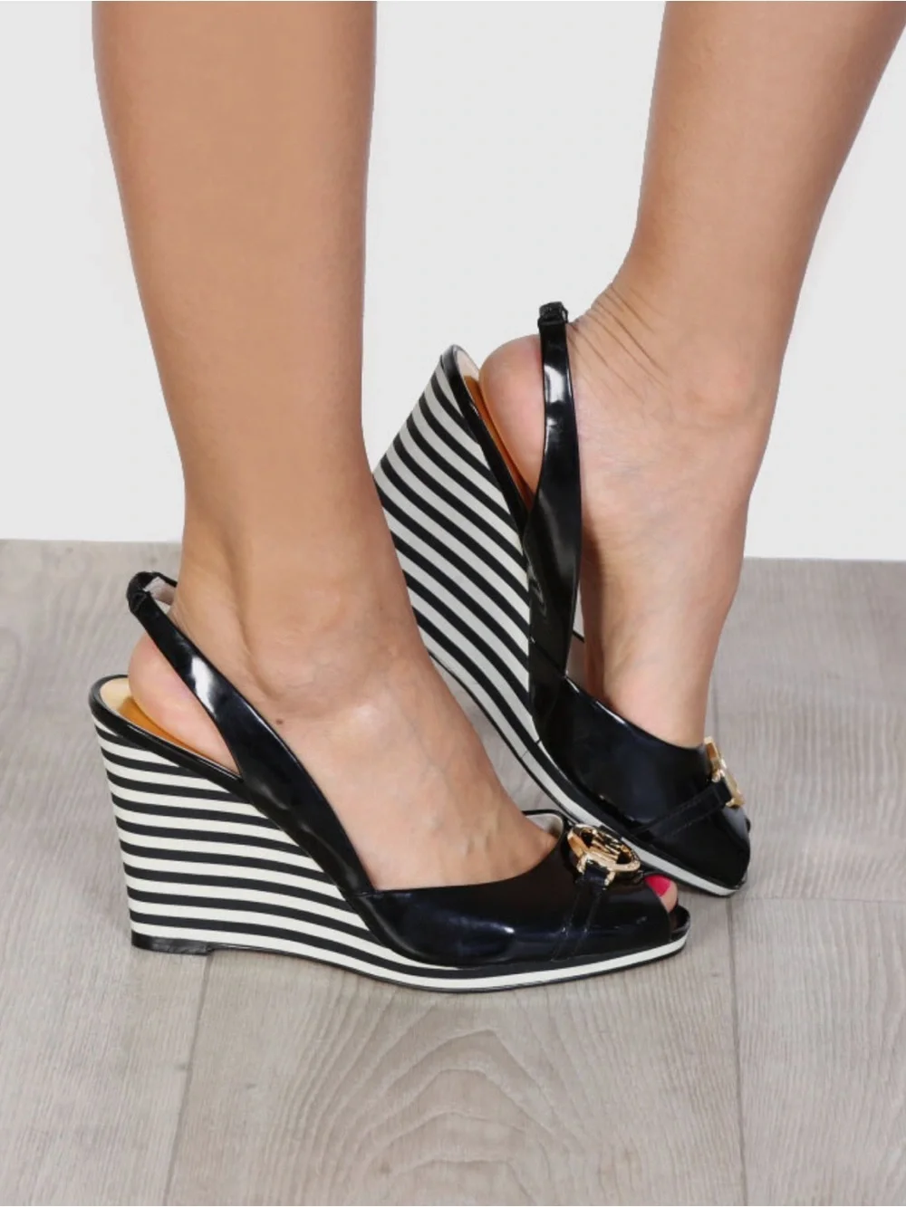 Michael Kors Navy “Rochelle” Patent Peep-Toe Wedge